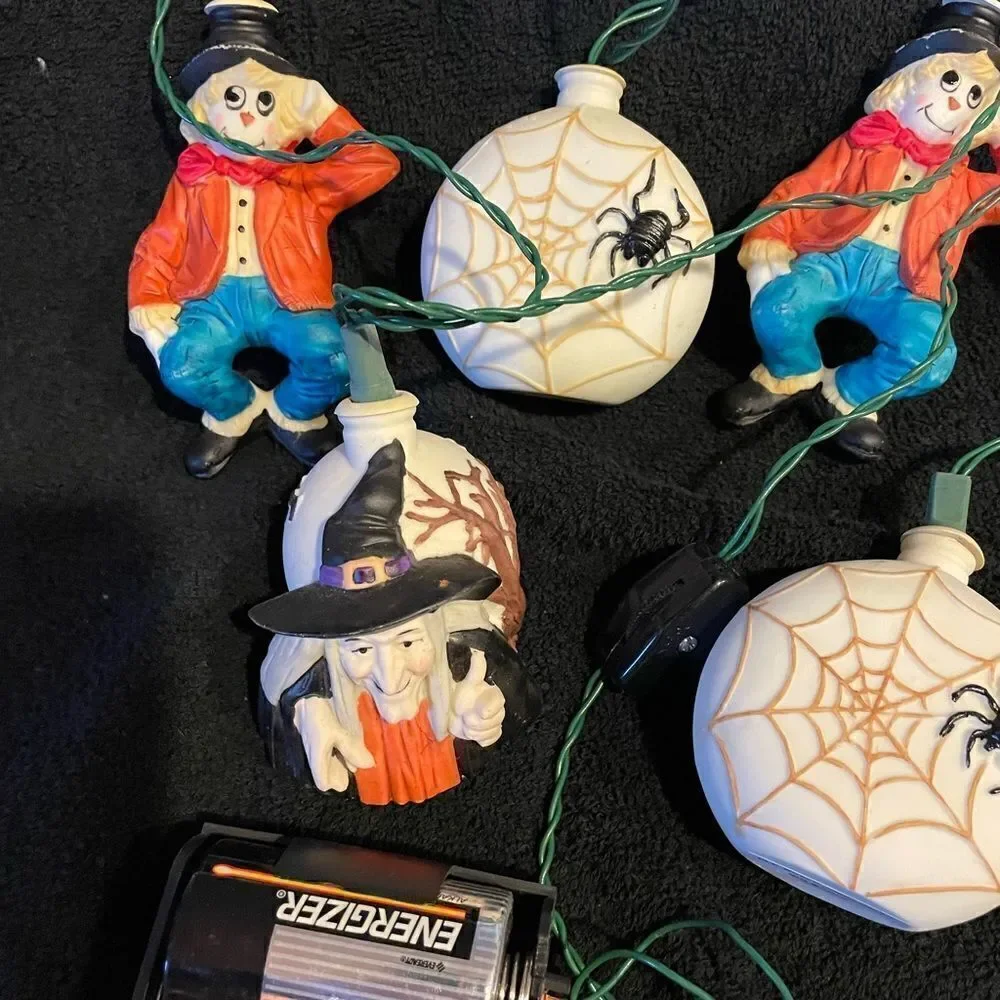 RARE Old World Christmas 1983 Halloween Witch Spider Scarecrow String Lights